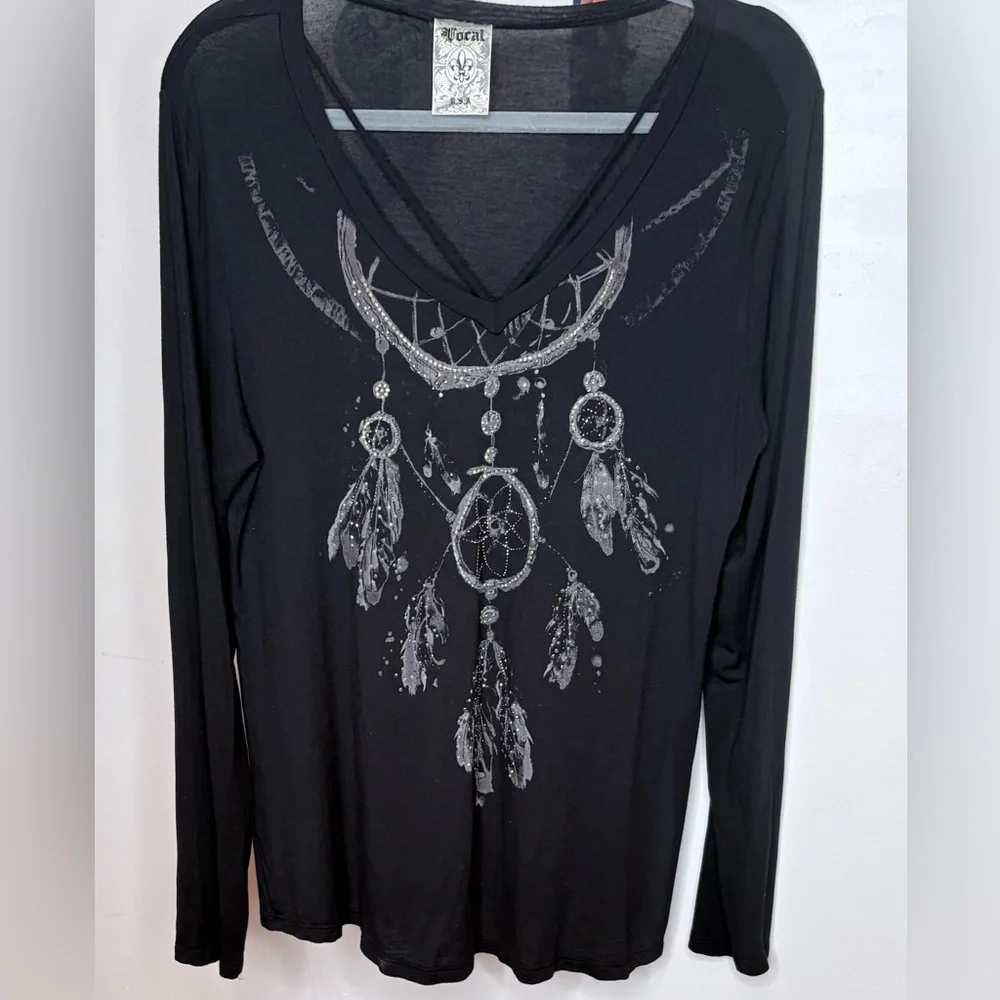 Vocal V Neck Long Sleeve Dreamcatcher Top